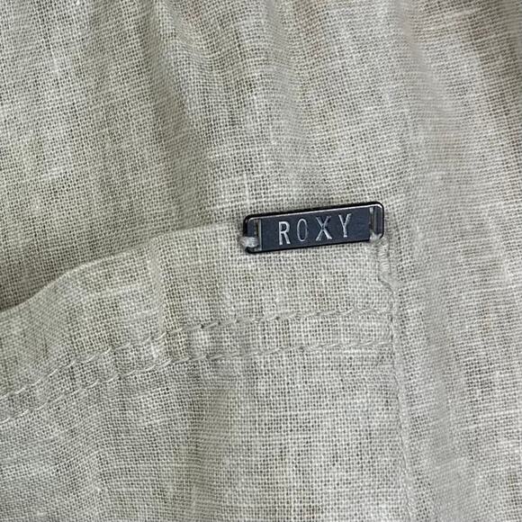 Women's Roxy Linen Blend Large Pants Tan Beige Khaki Oatmeal Tie at waist L - Picture 6 of 12